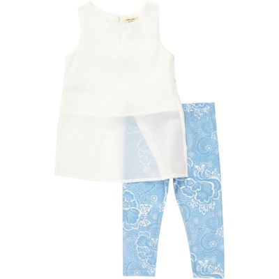 Mini girls white top and leggings outfit